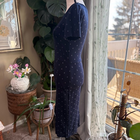 Unique Vintage Dark Blue Nautical Wiggle Midi Dress - Picture 6 of 11